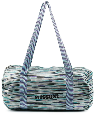Missoni Embroidered-logo Knitted Travel Bag In Blau