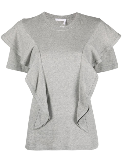 Chloé Ruffled T-shirt Grey Size S 100% Cotton