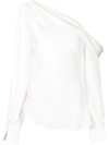 Jonathan Simkhai Alice Satin-finish One-shoulder Blouse In Weiss