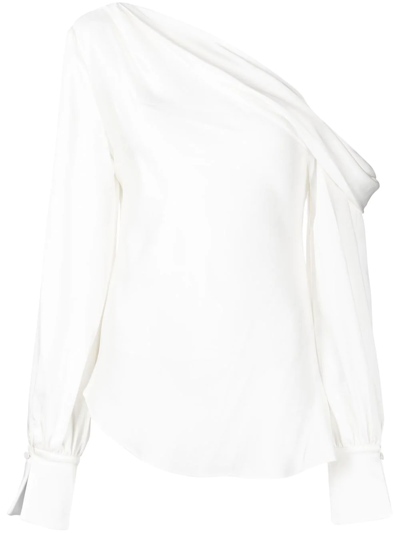 Jonathan Simkhai Alice Satin-finish One-shoulder Blouse In Weiss