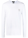 Versace Long-sleeve Cotton Stretch Crewneck In Optical White