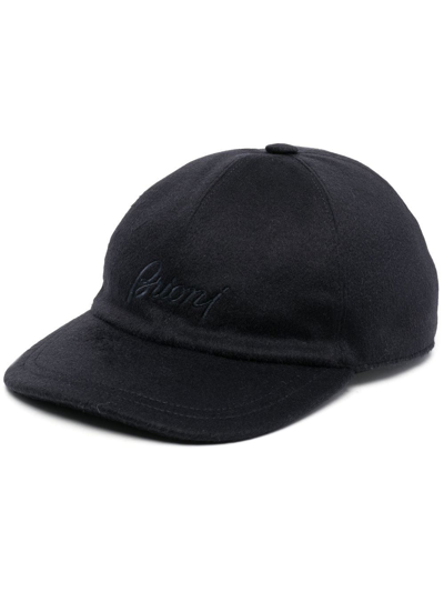 Brioni Leather-trimmed Cap In Navy