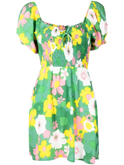Faithfull The Brand Domenica Floral-print Mini Dress In Grün