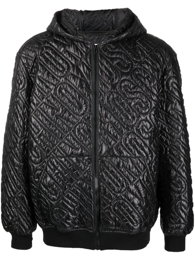 Moschino Leather Monogram Bomber Jacket In Schwarz