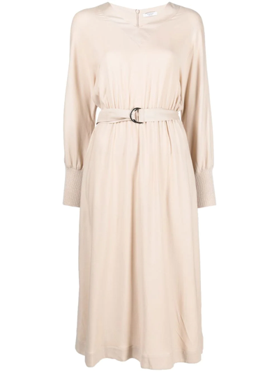 Peserico Belted Knitted Midi Dress In Neutrals
