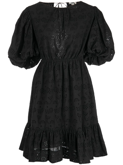 Jason Wu Puff-sleeve Eyelet Dress In Black