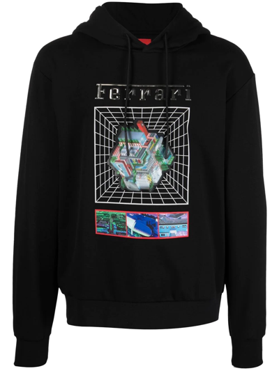Ferrari Graphic-print Relaxed-fit Cotton-jersey Hoody In Negro