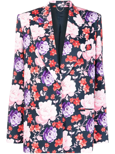 Magda Butrym Oversized Tuxedo Blazer In Navy Floral Print In Blue