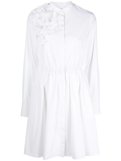 Jason Wu Poplin Button-down Dress W/ 3d Flowers In White