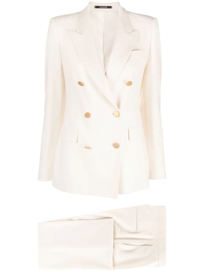 Tagliatore Double-breasted Wide-leg Suit In White