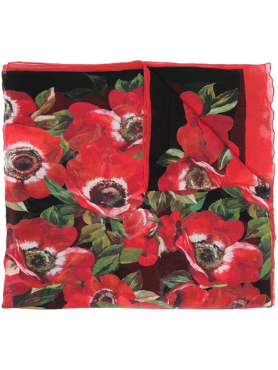 Dolce & Gabbana Poppy-print 115x190cm Scarf In Multi