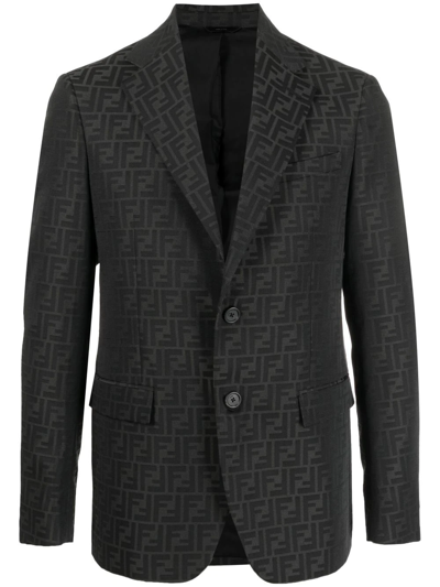 Fendi Ff Jacquard-motif Blazer In Black