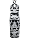 Versace Silver Baroque Printed Halter Body-con Midi Dress In Schwarz