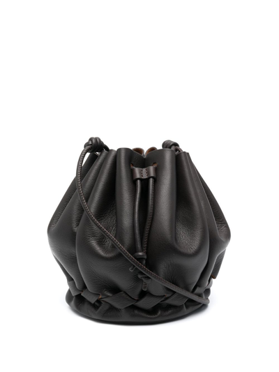 Hereu Molina Pleated Leather Bucket Bag In Dk Brown