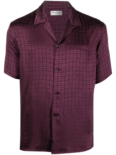 Saint Laurent Camp-collar Silk-satin Jacquard Shirt In Purple