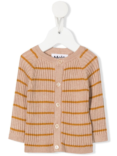 Molo Babies' Ribbed-knit Buttoned Cardigan In Nude