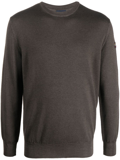 Paul & Shark Virgin Wool Crew Neck Jumper In Braun
