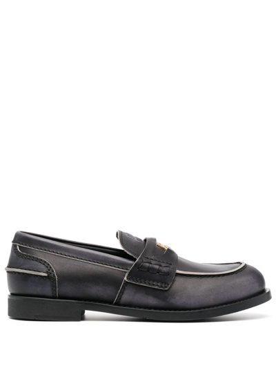 Miu Miu Logo-plaque Leather Loafers In Black