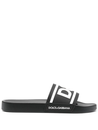 Dolce & Gabbana Logo-embossed Rubber Slides In Nero