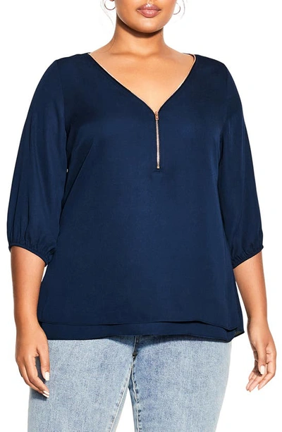 City Chic Trendy Plus Size Sexy Fling Elbow Sleeve Top In Navy