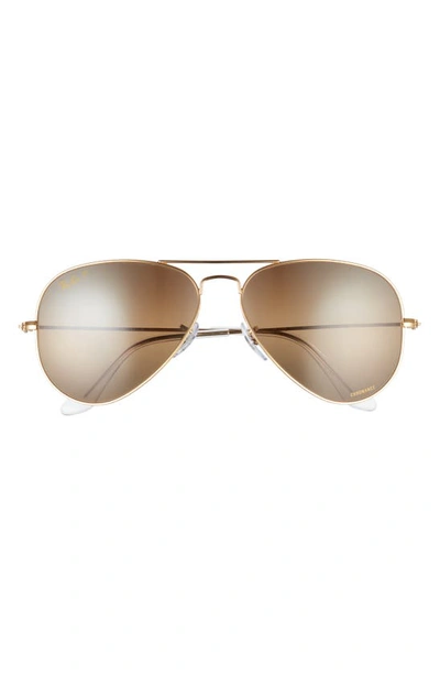 Ray Ban Ray-ban Polarized Brow Bar Aviator Sunglasses, 58 Mm In Legend Gold / Grad Dark Brown