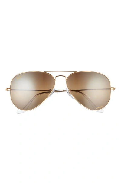 Ray Ban Ray-ban Polarized Brow Bar Aviator Sunglasses, 58 Mm In Gold/brown