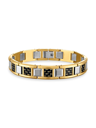 Esquire Men's Two-tone Stainless Steel, Tungsten & Carbon Fiber Link Bracelet In Gold