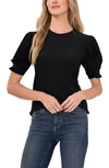 Cece Puff Sleeve Crewneck Top In Rich Black
