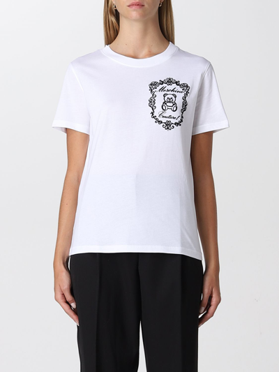 Moschino Couture T-shirt With Teddy Emblem In White