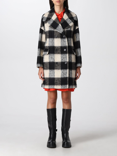 Red Valentino Double-breasted Check Wool Coat Woman In Ivory