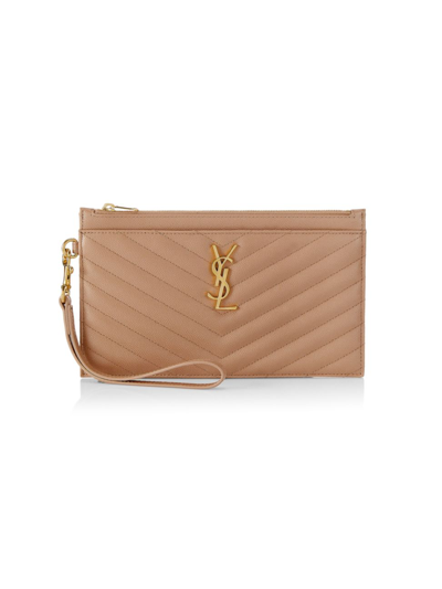 Saint Laurent Monogram Matelassé Leather Pouch In Vintage Peach