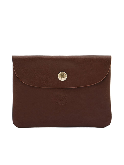 Il Bisonte Classic Leather Envelope Card Case In Dark Brown