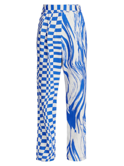 Christopher John Rogers Wave Check High-rise Bi-print Tapered Pant In Cunningham Multi