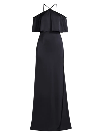 Aidan Mattox Cold-shoulder Gown In Blue