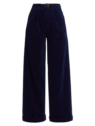 Mother The Big League High-rise Wide-leg Corduroy Trousers In Black