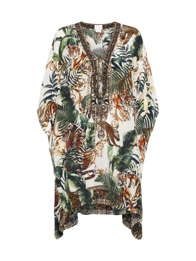 Camilla Short Lace-up Kaftan Coverup In Tigertra