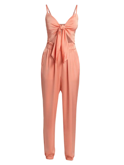 Ramy Brook Brit Satin Tie-front Cut-out Jumpsuit In Deco Rose
