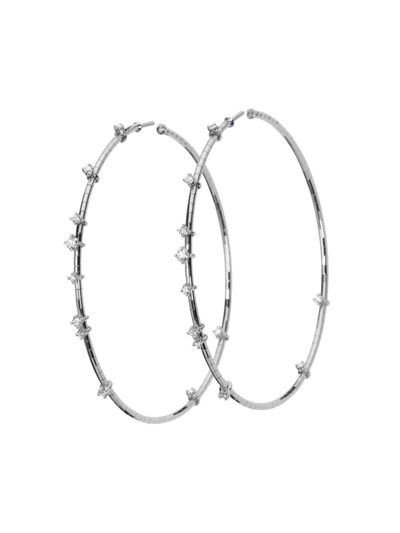 Mattia Cielo Women's Rugiada Diamanti 18k White Gold, Titanium, & Diamond Hoop Earrings/2.36"