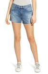 Ag Ex-boyfriend Distressed Raw Hem Mid Length Denim Shorts In 18 Years Discovery