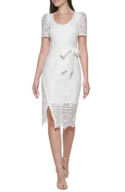 Kensie Lace Tie Waist Dress In White