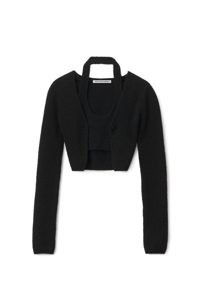 Alexander Wang Long-sleeve Twinset Cardigan In Alpaca In Black
