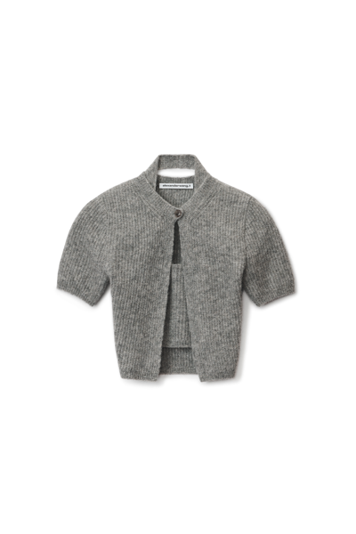 Alexander Wang Short-sleeve Twinset Cardigan In Alpaca In Heather