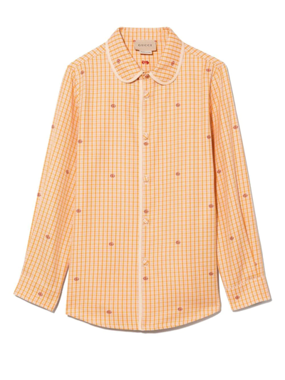 Gucci Logo-embroidered Checked Shirt In Gelb