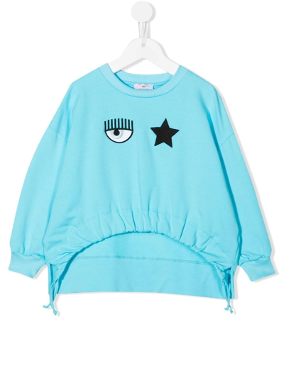 Chiara Ferragni Kids' Eyestar Embroidery Cotton Sweatshirt In Bachelor Button