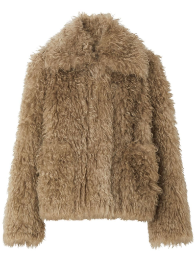 Burberry Mohair Wool-blend Faux Fur Jacket In Neutrals