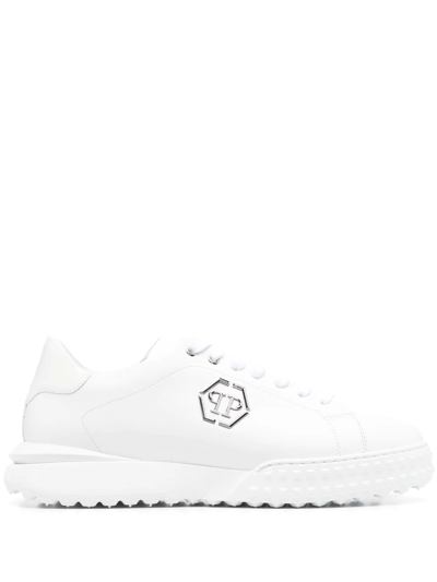 Philipp Plein Low-top Leather Sneakers In Weiss