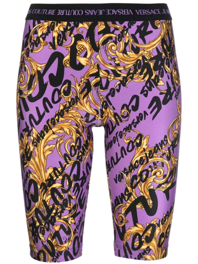 Versace Jeans Couture Versace Jeans Courture Printed Brush Biker Shorts In Purple