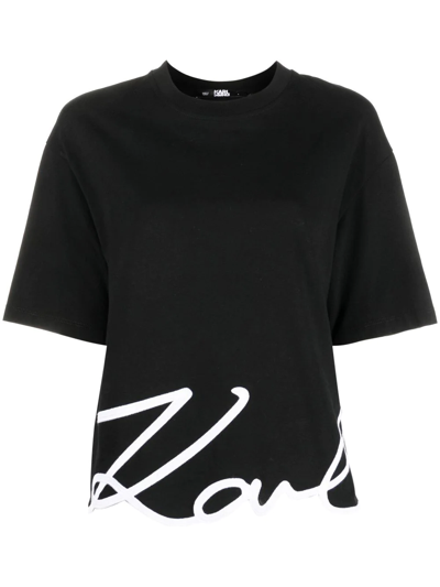 Karl Lagerfeld Signature-hem T-shirt In Schwarz