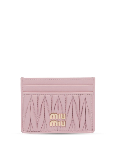 Miu Miu Matelassé Nappa Leather Card Holder In Pink