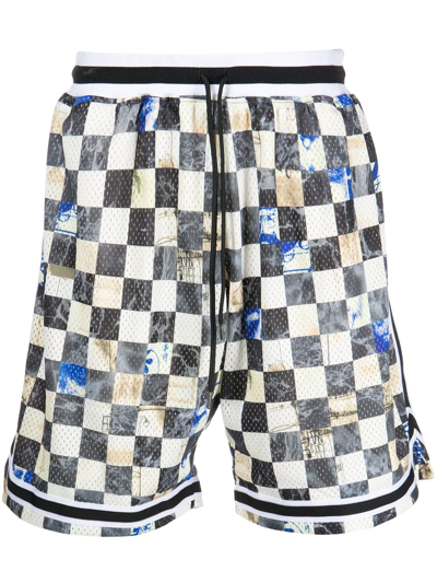 John Elliott Game Union Square-print Shorts In Checker Board